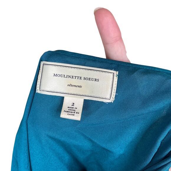 Anthropologie Moulinette Soeurs Teal Green Embroidered Flutter Dress SZ 2 - Picture 9 of 9